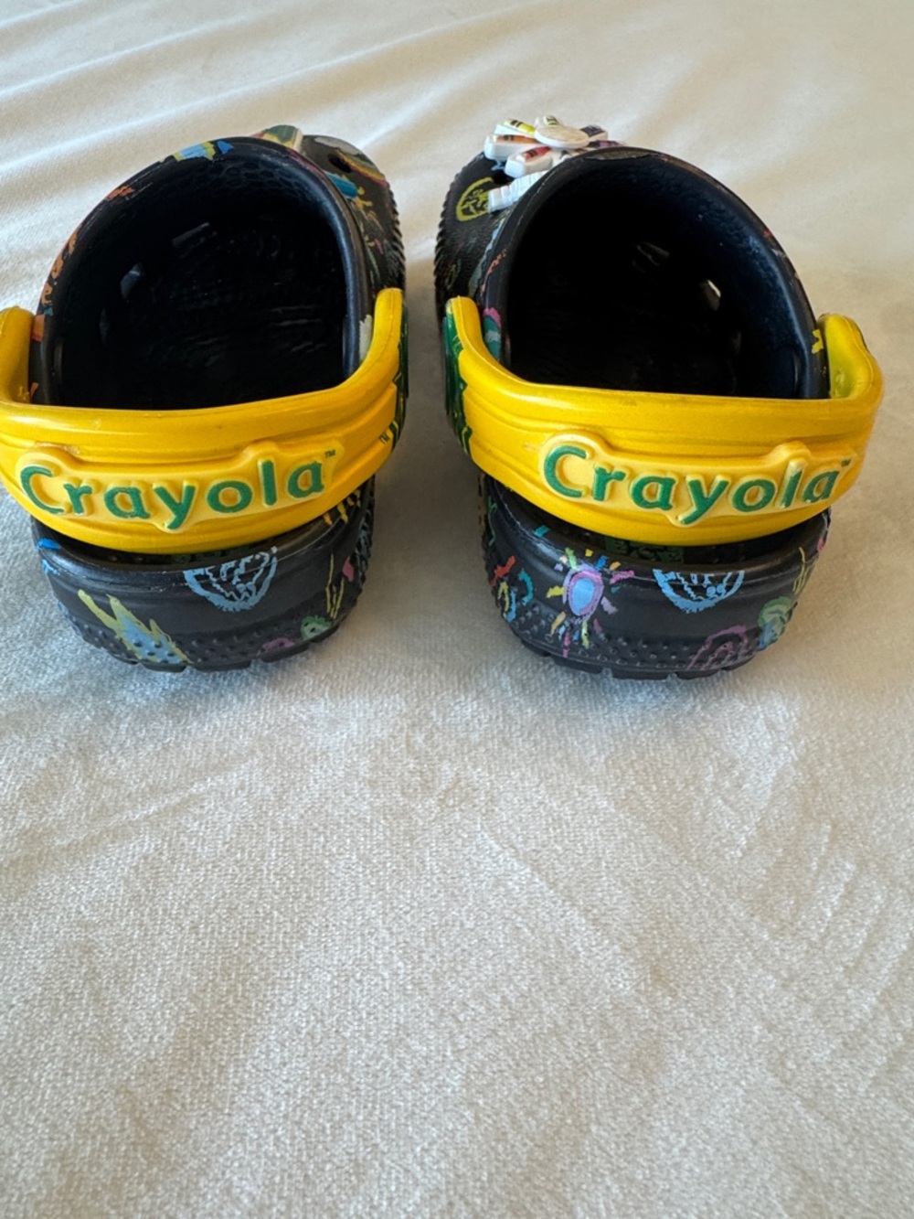 CROCS Kids Black Clog with Yellow Strap and Colorful Crayola Print - Picture 2 of 6